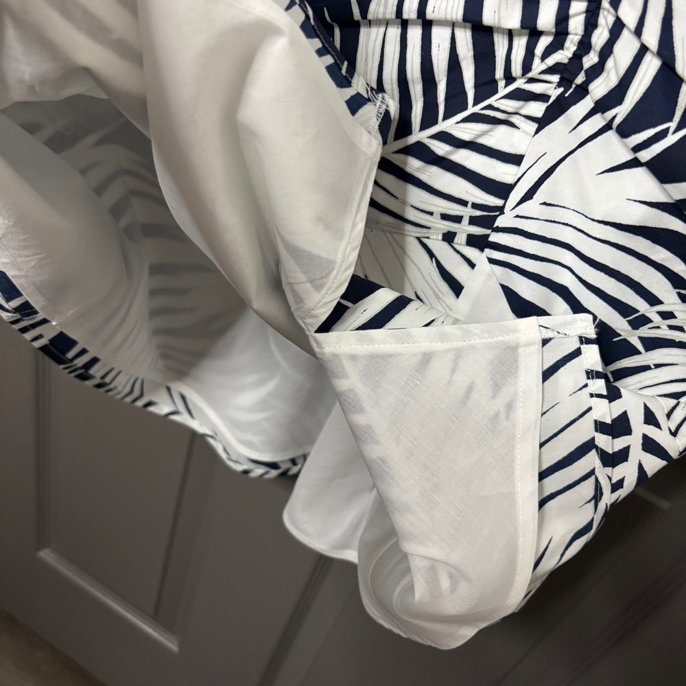 MILLY Maxwell Palm Print Poplin Dress Navy Blue & White Size 12 - Picture 9 of 15